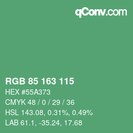 Color code: RGB 85 163 115 | qconv.com