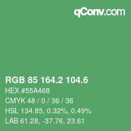 カラーコード: RGB 85 164.2 104.6 | qconv.com