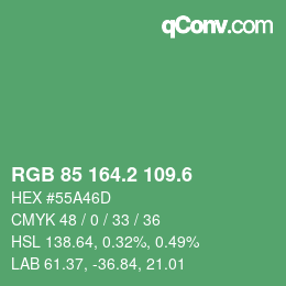 カラーコード: RGB 85 164.2 109.6 | qconv.com