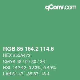 カラーコード: RGB 85 164.2 114.6 | qconv.com