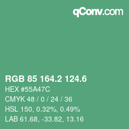 カラーコード: RGB 85 164.2 124.6 | qconv.com