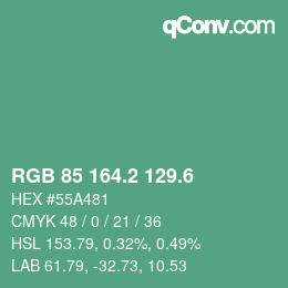 カラーコード: RGB 85 164.2 129.6 | qconv.com