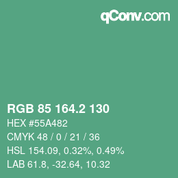 カラーコード: RGB 85 164.2 130 | qconv.com