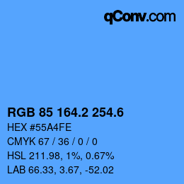 カラーコード: RGB 85 164.2 254.6 | qconv.com