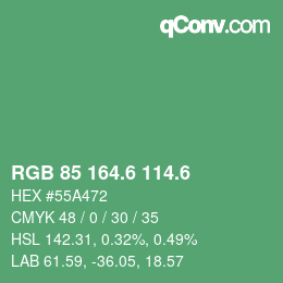 カラーコード: RGB 85 164.6 114.6 | qconv.com