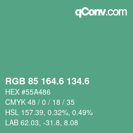 カラーコード: RGB 85 164.6 134.6 | qconv.com