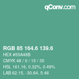 カラーコード: RGB 85 164.6 139.6 | qconv.com