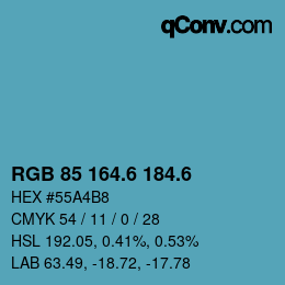 カラーコード: RGB 85 164.6 184.6 | qconv.com