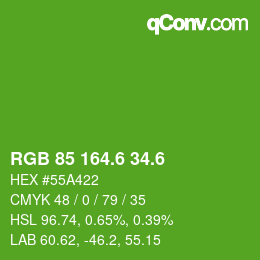 カラーコード: RGB 85 164.6 34.6 | qconv.com