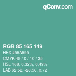 Color code: RGB 85 165 149 | qconv.com