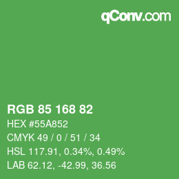 Color code: RGB 85 168 82 | qconv.com