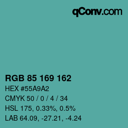 Color code: RGB 85 169 162 | qconv.com