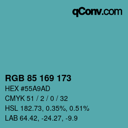 Color code: RGB 85 169 173 | qconv.com