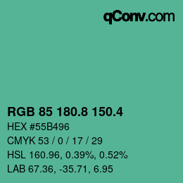 カラーコード: RGB 85 180.8 150.4 | qconv.com