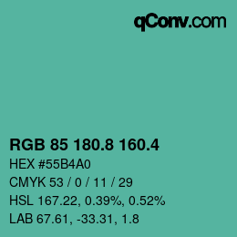 カラーコード: RGB 85 180.8 160.4 | qconv.com