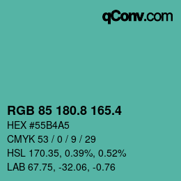 カラーコード: RGB 85 180.8 165.4 | qconv.com