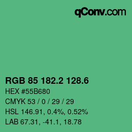カラーコード: RGB 85 182.2 128.6 | qconv.com