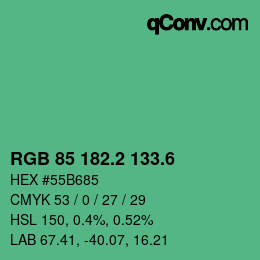 カラーコード: RGB 85 182.2 133.6 | qconv.com