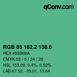 カラーコード: RGB 85 182.2 138.6 | qconv.com
