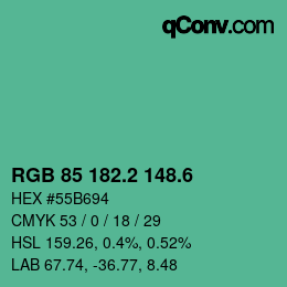カラーコード: RGB 85 182.2 148.6 | qconv.com