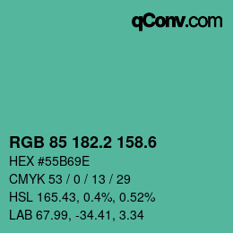 カラーコード: RGB 85 182.2 158.6 | qconv.com