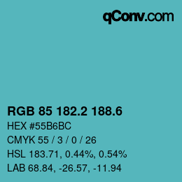 カラーコード: RGB 85 182.2 188.6 | qconv.com