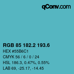 カラーコード: RGB 85 182.2 193.6 | qconv.com