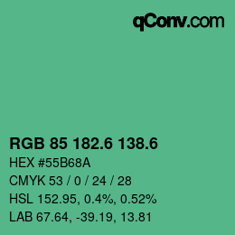 カラーコード: RGB 85 182.6 138.6 | qconv.com
