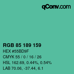カラーコード: RGB 85 189 159 | qconv.com