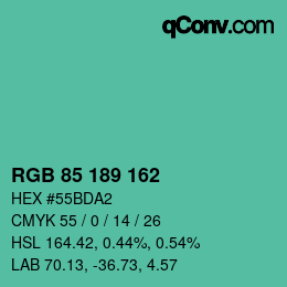 Color code: RGB 85 189 162 | qconv.com