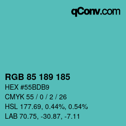 Color code: RGB 85 189 185 | qconv.com