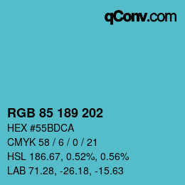 颜色代码: RGB 85 189 202 | qconv.com