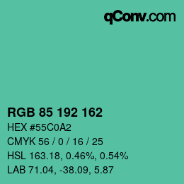 カラーコード: RGB 85 192 162 | qconv.com