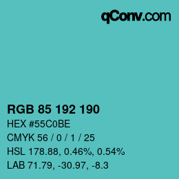 Color code: RGB 85 192 190 | qconv.com