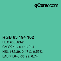 カラーコード: RGB 85 194 162 | qconv.com