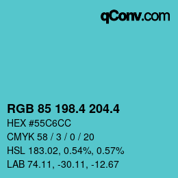 カラーコード: RGB 85 198.4 204.4 | qconv.com