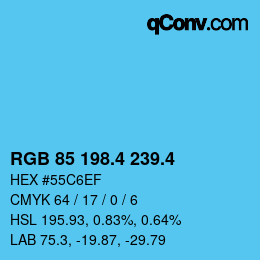 カラーコード: RGB 85 198.4 239.4 | qconv.com