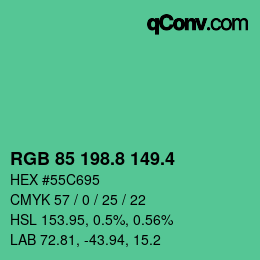 カラーコード: RGB 85 198.8 149.4 | qconv.com