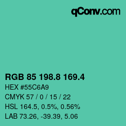 カラーコード: RGB 85 198.8 169.4 | qconv.com