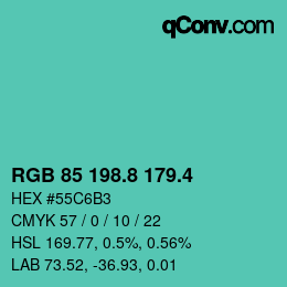 カラーコード: RGB 85 198.8 179.4 | qconv.com