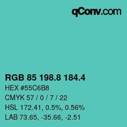 カラーコード: RGB 85 198.8 184.4 | qconv.com