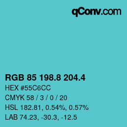 カラーコード: RGB 85 198.8 204.4 | qconv.com