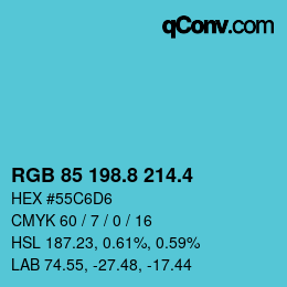 カラーコード: RGB 85 198.8 214.4 | qconv.com