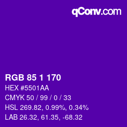 カラーコード: RGB 85 1 170 | qconv.com