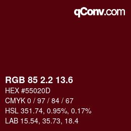 カラーコード: RGB 85 2.2 13.6 | qconv.com
