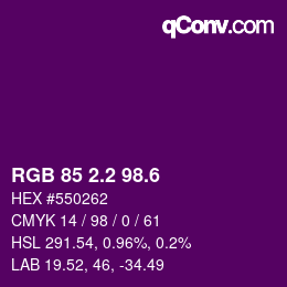 カラーコード: RGB 85 2.2 98.6 | qconv.com