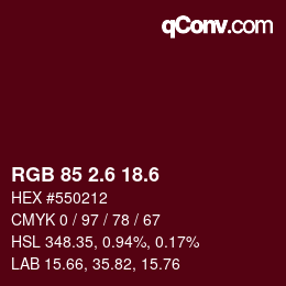 カラーコード: RGB 85 2.6 18.6 | qconv.com