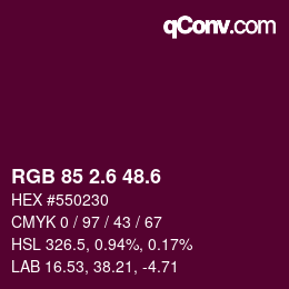 カラーコード: RGB 85 2.6 48.6 | qconv.com