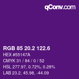 カラーコード: RGB 85 20.2 122.6 | qconv.com