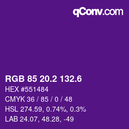 カラーコード: RGB 85 20.2 132.6 | qconv.com